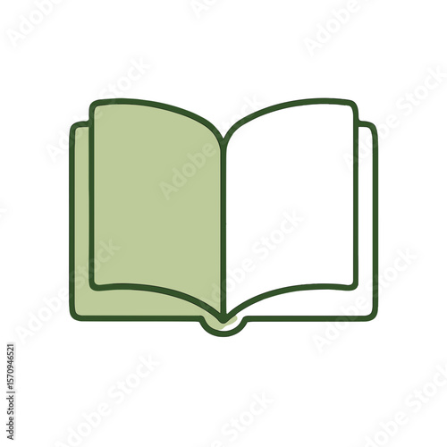 Open book icon in minimalist green style
