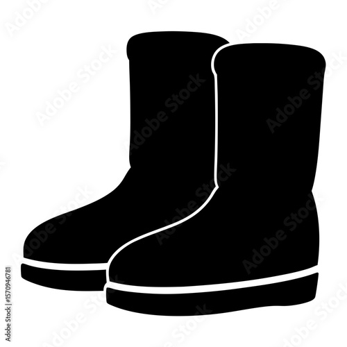 Pair of winter boots footwear apparel item black and white silhouette