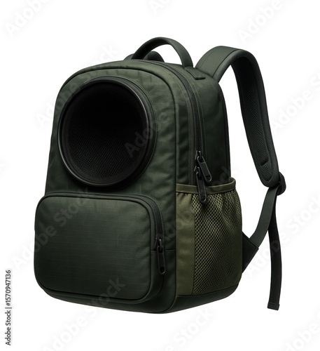 A pet backpack with a side pocket for pet toys, perfect for day trips with an energetic puppy.