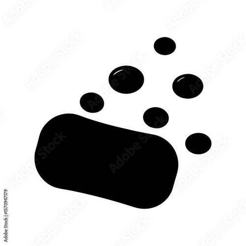 Minimalist depiction of a bar of soap with bubbles on white background