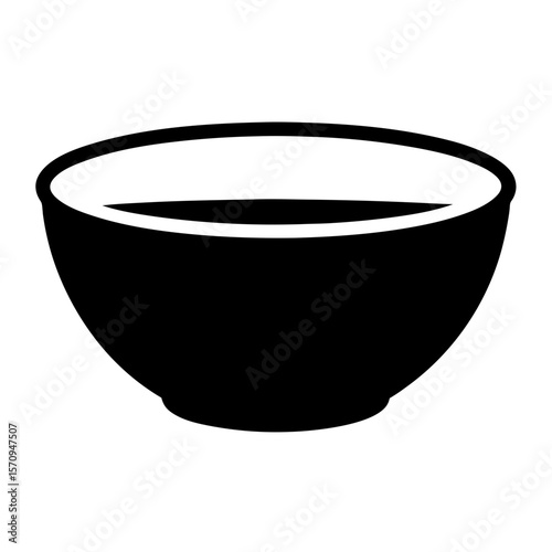 Black bowl filled with liquid stands on a white background design