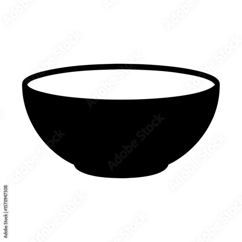 Black and White Silhouette of a Bowl, Isolated on a White Background