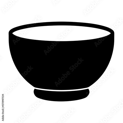 Simple black and white graphic illustration of a round bottomed bowl