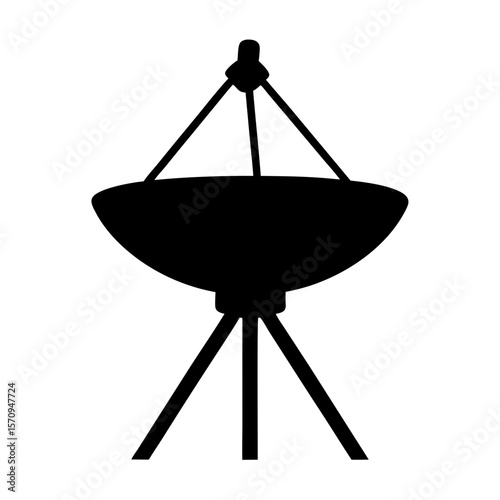 Silhouette of a radio telescope communication dish, a deep space exploration instrument