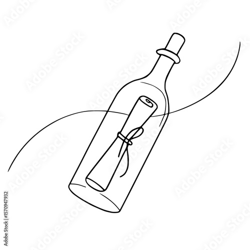 Outline Message in a Bottle Single Line Art Illustration
