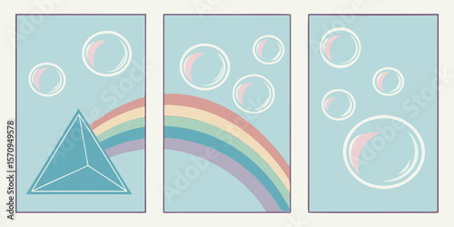 Pastel Rainbow and Bubbles Four Abstract Poster Designs