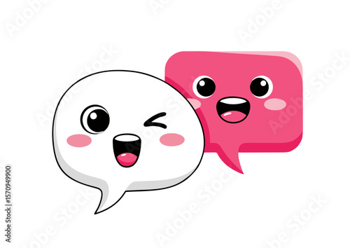 Playful White and Pink Speech Bubble Emojis with Happy Expressions.