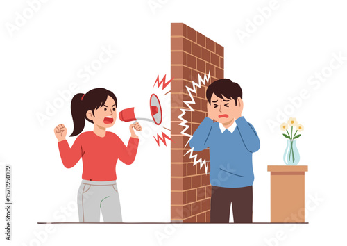 Man Covering Ears Reacting to Loud Noise Illustration of Annoyance.