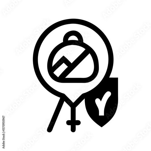 Minimalistic icon, gender equality symbol, shield with scale, representing women's rights
