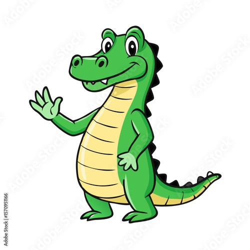 Carton happy crocodile standing and waving hand 
