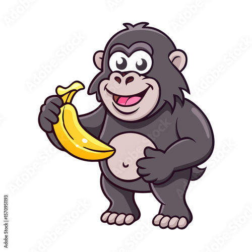 Cartoon funny gorilla hold a banana 