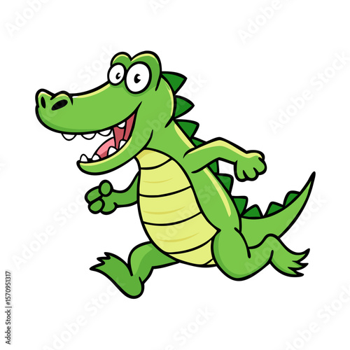 Happy cartoon crocodile running fast 