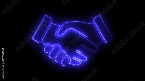 glowing neon close up hands business Handshake of two business people in formal business attire on the black background , close up. 