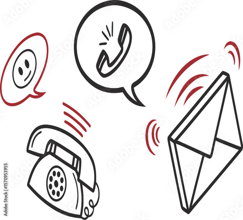 Illustration showcasing communication methods including speech bubble, letter and telephone icon
