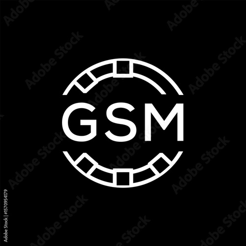 GSM Creative Letter mark Badge Logo Design, GSM Later Logo, Geometric Monogram Logo on Black Background, GSM  Later Logo, Contemporary Minimal Logo for Business Identity.

