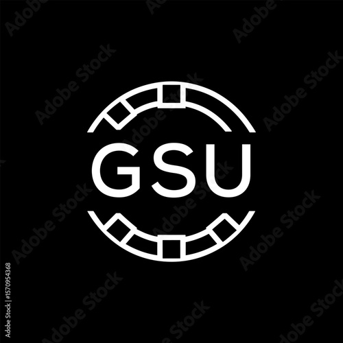 GSU Creative Letter mark Badge Logo Design, GSU Later Logo, Geometric Monogram Logo on Black Background, GSU  Later Logo, Contemporary Minimal Logo for Business Identity.
