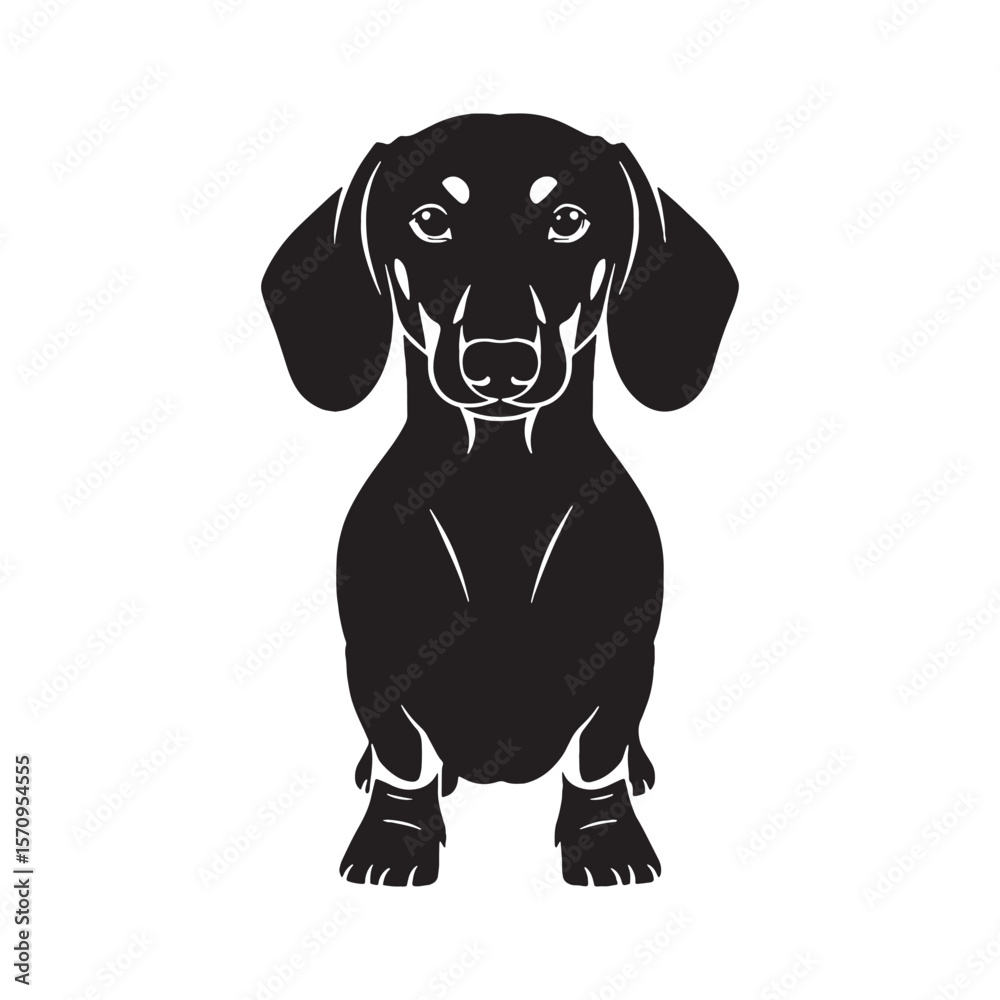 Fototapeta premium Alert Dachshund digital black silhouette, perfect for clear and high-quality rendering - Dachshund silhouette - Dachshund Vector - Silhouette of Dachshund - dog silhouette