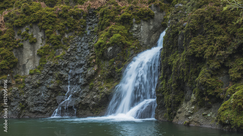 Ramona Falls Oregon USA Lace-like Waterfall Cascading Down Mossy Volcanic Rock Wall