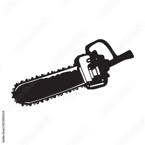 Chainsaw vector illustration, Chainsaw silhouette or line art vector icon with transparent background 