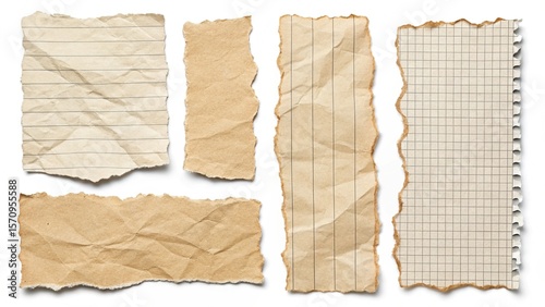 Wallpaper Mural Ripped paper strips. Realistic crumpled paper scraps with torn edges. Shreds of notebook, book or old newspaper pages. Trendy collage elements. Torontodigital.ca