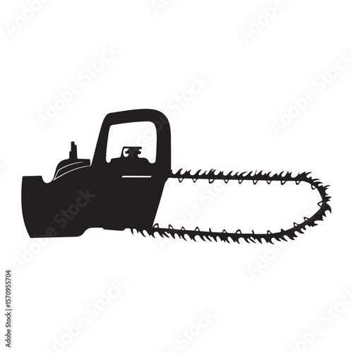 Chainsaw vector illustration, Chainsaw silhouette or line art vector icon with transparent background 