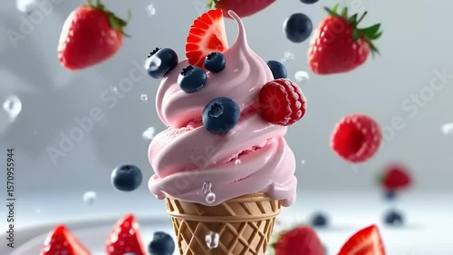 Strawberry Blueberry Ice Cream Cone.