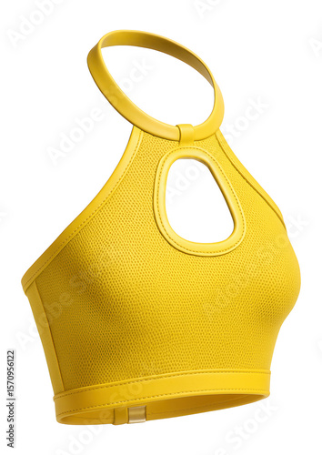Halter neck sports top with cut-out detail in bright yellow