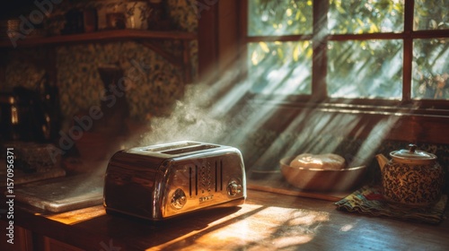 Wallpaper Mural A toaster in a cozy home kitchen, with warm morning sunlight streaming through the window. Torontodigital.ca