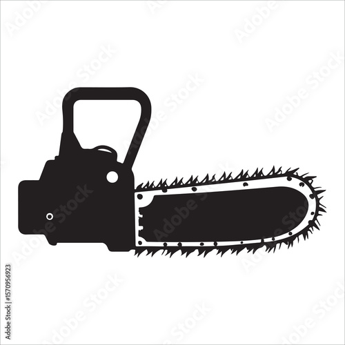 Chainsaw vector illustration, Chainsaw silhouette or line art vector icon with transparent background 