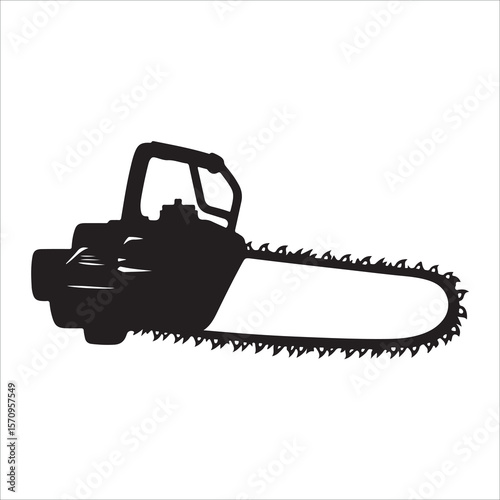 Chainsaw vector illustration, Chainsaw silhouette or line art vector icon with transparent background 