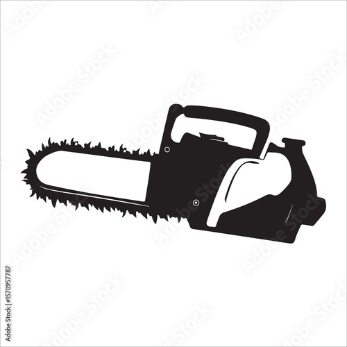 Chainsaw vector illustration, Chainsaw silhouette or line art vector icon with transparent background 