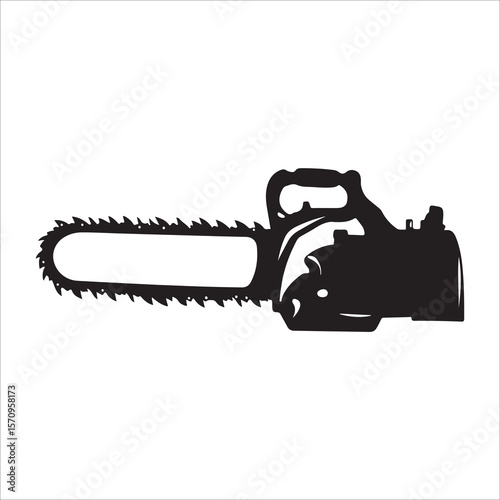 Chainsaw vector illustration, Chainsaw silhouette or line art vector icon with transparent background 