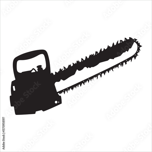 Chainsaw vector illustration, Chainsaw silhouette or line art vector icon with transparent background 