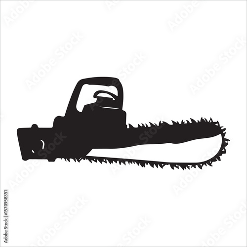 Chainsaw vector illustration, Chainsaw silhouette or line art vector icon with transparent background 