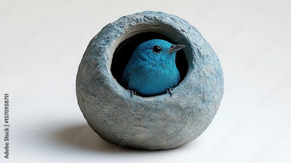 Naklejka premium Blue bird in a textured ceramic nest