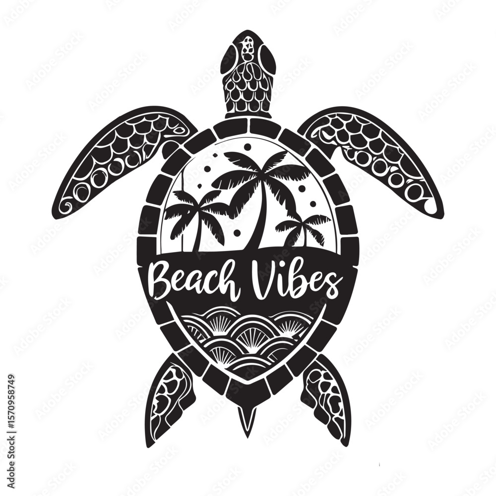 Naklejka premium Turtle Summer Sea Beach Vector Art Design illustration 