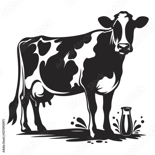 Cow black silhouette vector isolated on white background, ai generated	
