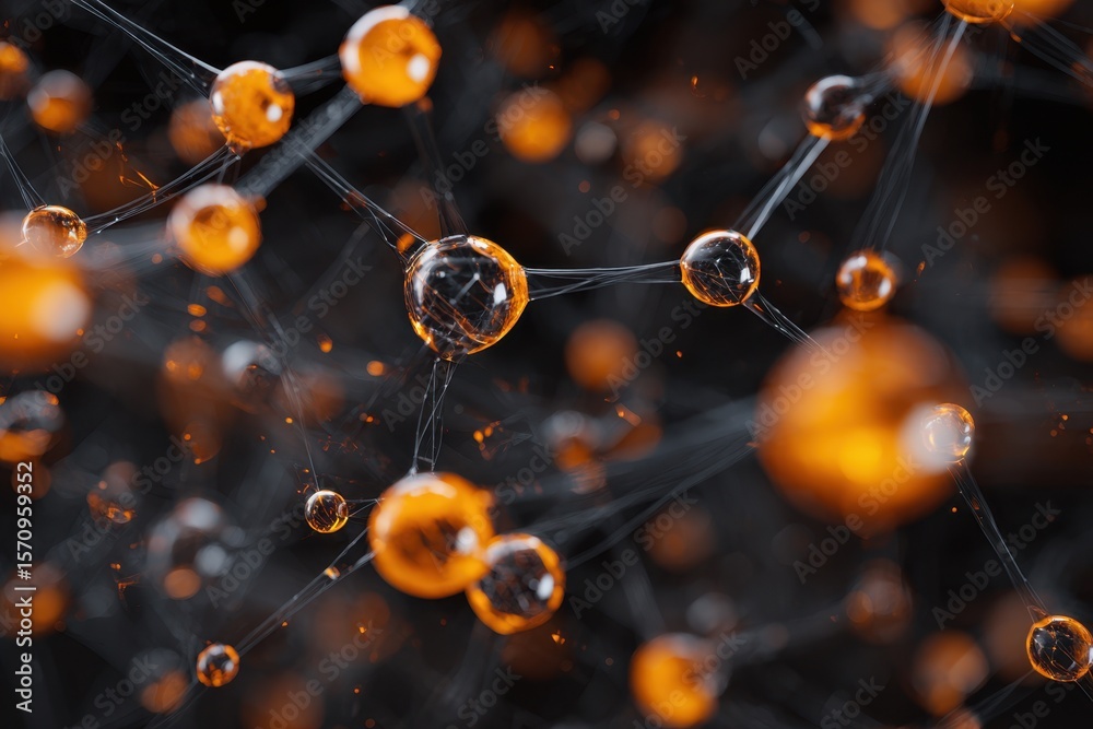 Fototapeta premium Abstract Molecular Structure with Orange Spheres and Network Connections.