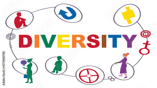 Diversity and Inclusion Vector with Social Icons and People Silhouettes – Equality Concept Art
