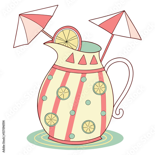 Decorative citrus pitcher with umbrellas in pastel colors