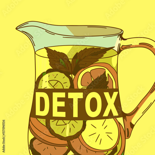 Detox water in illustrated style with citrus fruits and mint