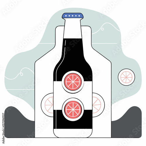 Abstract citrus beer bottle illustration in minimal flat style