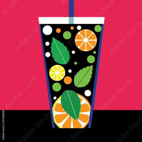 Citrus soda in bold geometric style with mint and black background