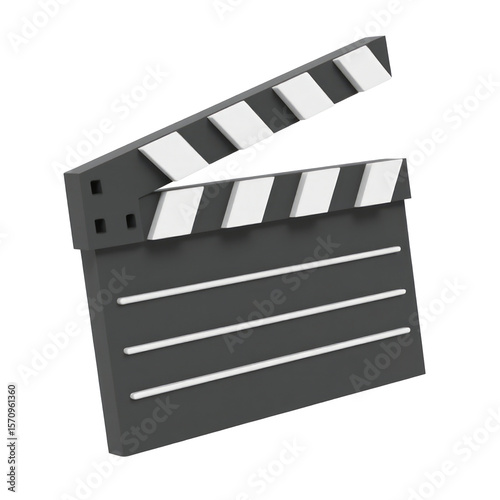 Rendered Movie Clapperboard with White Stripes and Action Slate Floating in Air 3D