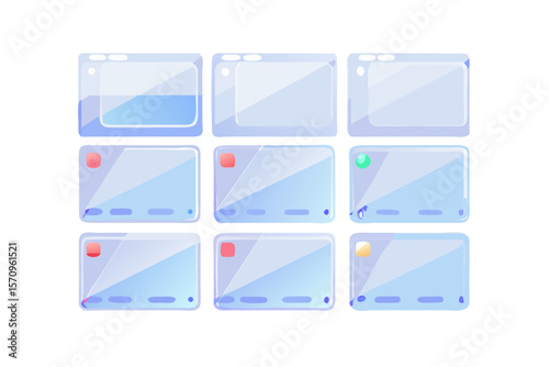 Collection of nine modern user interface elements with rounded corners and blue gradient backgrounds