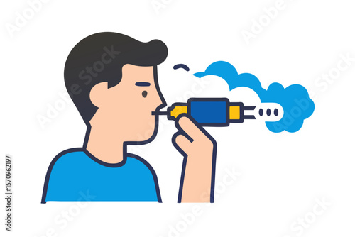 Person vaping with a modern electronic cigarette device releasing a cloud of vapor