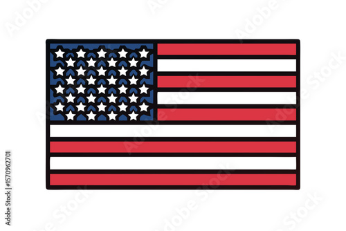 Stylized american flag with black stripes and stars on a black background
