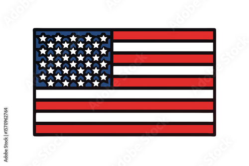 Stylized american flag with black stripes and blue field filled with black stars