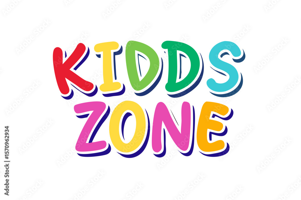 Colorful kidds zone text with playful 3d shadow effect on a black background Colorful kidds zone text with playful 3d shadow effect on a black background