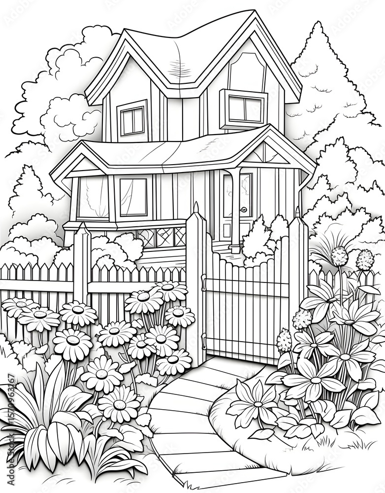 Fototapeta premium House garden coloring pages